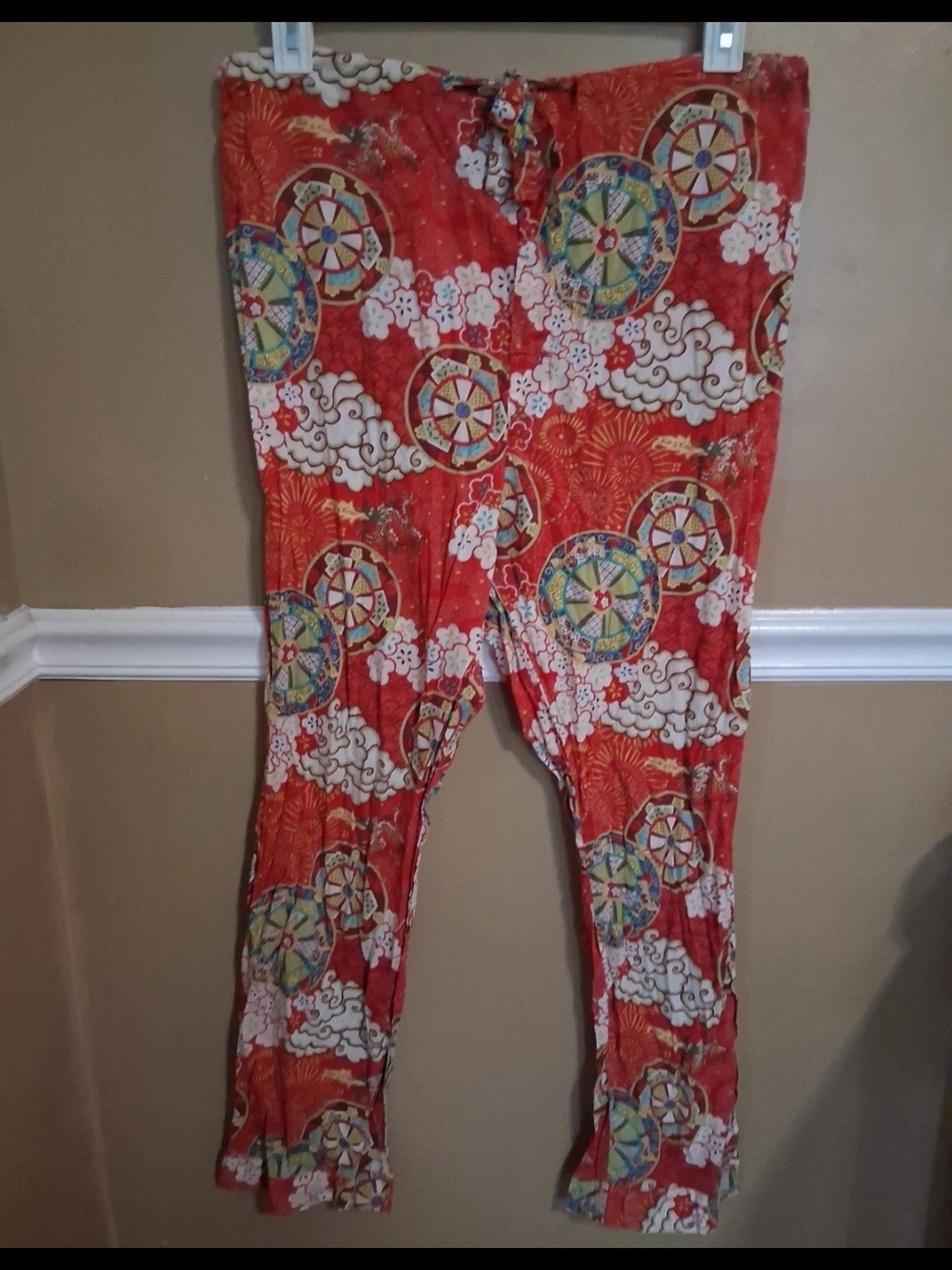 Nick And Nora Red Asian 100% Cotton Pajama Pants Lightweight Size Women's Medium